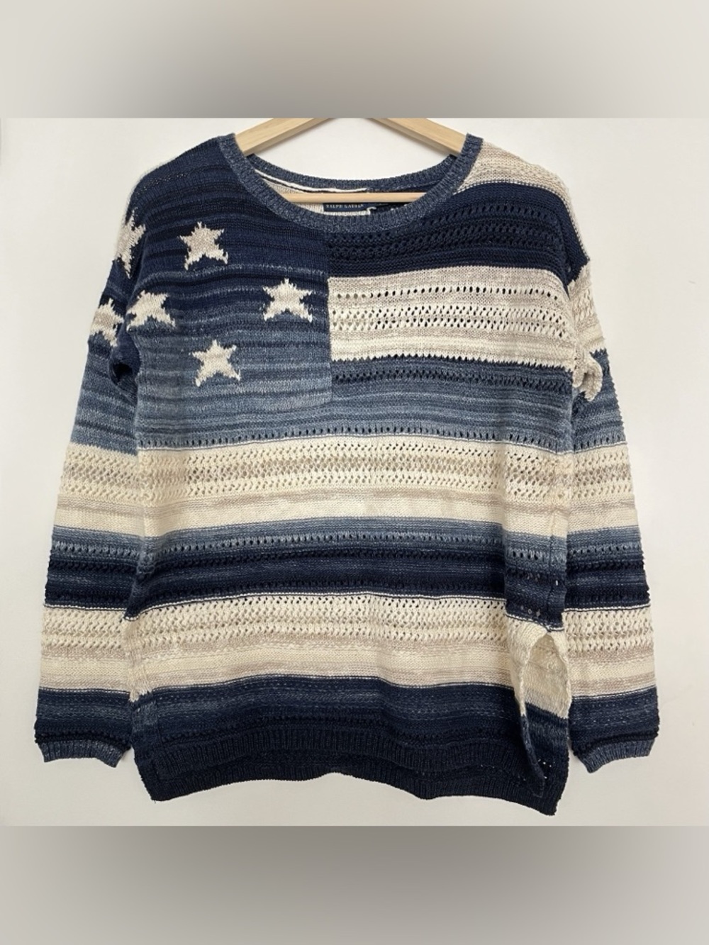Polo Ralph Lauren Women’s American Flag Sweater Crochet Blue Size S Petite
